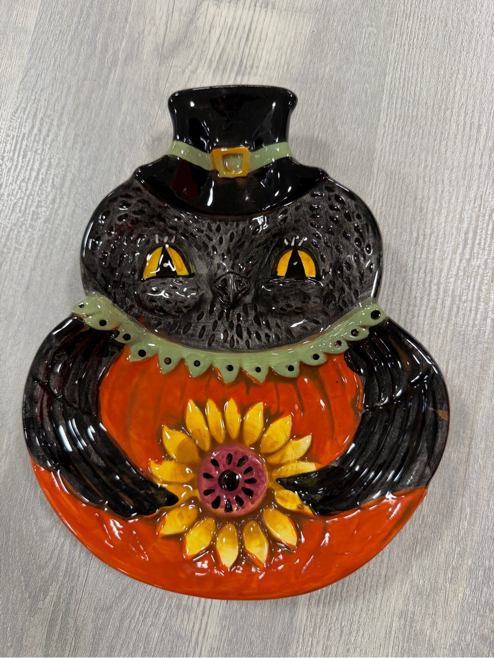 New Johanna Parker Fall Thanksgiving Owl Pilgrim Hat Large Ceramic Spoon Rest